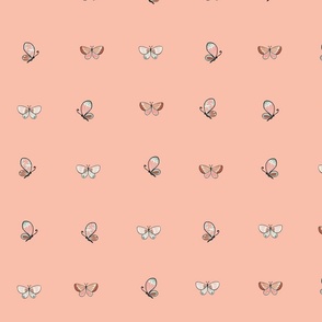 Butterflies on Blush, Nature Inspired, Hand Drawn Insects, Cute and Sweet, Peach and Pink, Butterfly Wallpaper, Girl Bedroom, Blender, Preppy Girl, Girl Fabric, Outdoor 