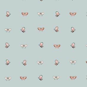 Butterflies on Mint, Nature Inspired, Hand Drawn Insects, Cute and Sweet, Green and Pink, Butterfly Wallpaper, Girl Bedroom, Blender, Preppy Girl, Girl Fabric, Outdoor 