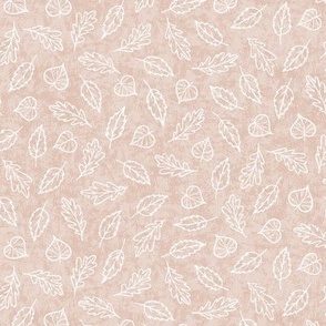 Scattered  white  leaves outlines on textured dusty pink