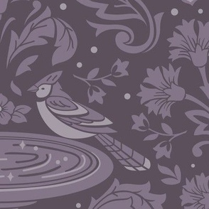 Damask Bluejays at the Bird Bath in Dusty purple