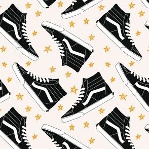 High Top Sneakers With Stars - Black and White