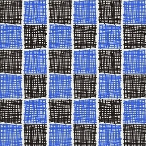 Hand drawn sketchy scribble checkers - Black and Blue