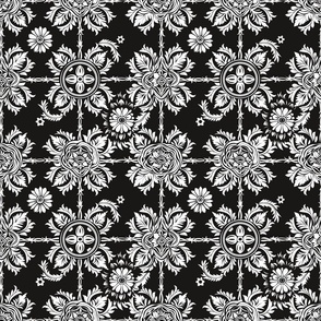 Monochrome Elegance: Floral Damask Pattern