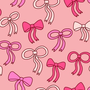 Hand Drawn Bows and Ribbons Pattern (pink) - Large