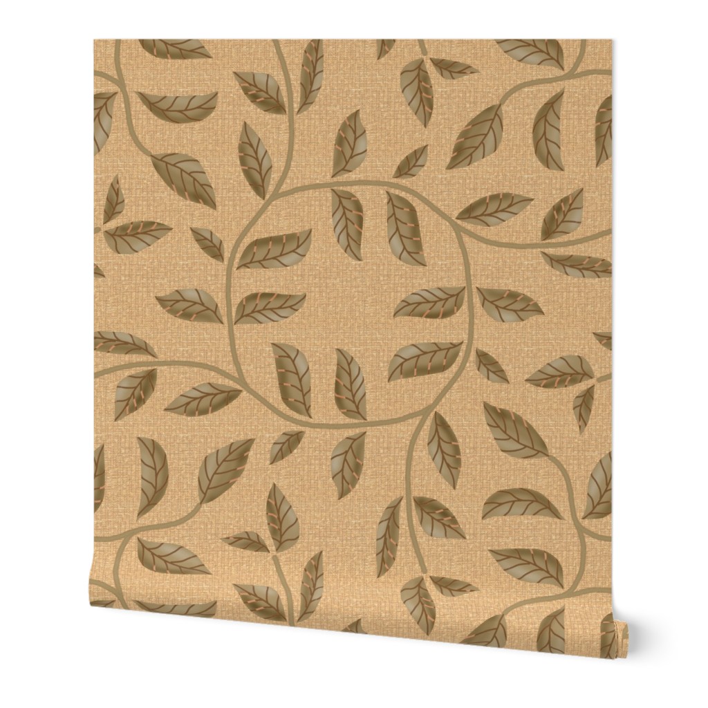 Vines Wreath in Circles and Diamonds In Taupe on Beige Textured