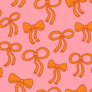 Hand Drawn Bows and Ribbons Pattern (orange/pink) - Large