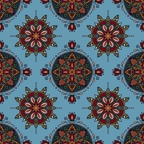 Floral Medallion 6 Maroon Blue Pink