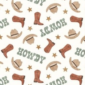 Western Howdy - Cowboy Cowgirl Western Hats & Boots - sage - LAD24