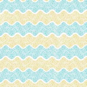 (LARGE) Intense Yellow  and Turquoise Ocean Waves of Dots Pointillism Style on White Background