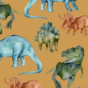 Watercolor Dinosaurs Rust - Jumbo - Wallpaper