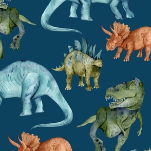 Watercolor Dinosaurs Navy - Jumbo - Wallpaper