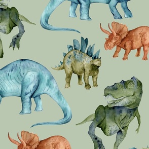 Watercolor Dinosaurs Green - Jumbo - Wallpaper