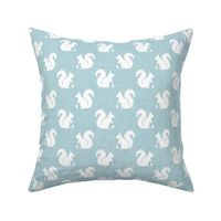 Smaller Scale Squirrel Silhouettes White on Baby Blue Crosshatch