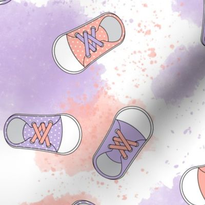 Sneakers Shoes Pastel Purple and Peach- Medium Print