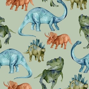 Watercolor Dinosaurs Light Green - Medium