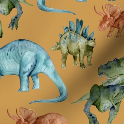 Watercolor Dinosaurs Rust -Medium 