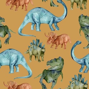 Watercolor Dinosaurs Rust -Medium 