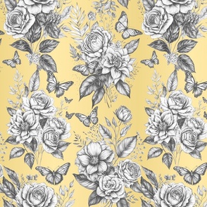 grey and white flowers on gold background