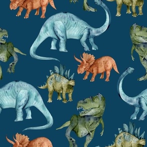 Watercolor Dinosaurs Navy -Medium 