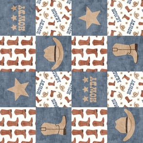 Western Patchwork - Western Wholecloth Cowboy/Cowgirl - blue/brown (90)  - LAD24