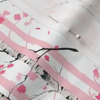 Small Birch Tree Stripes in Black White and Pink 
