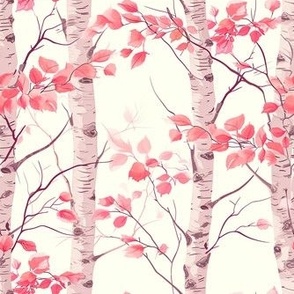 Small Birch Trees with Coral Pink Leaves
