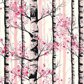 Small Birch Trees and Sweet Pink Leaves