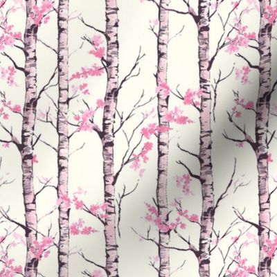 Small Birch Trees with Pink Leaves 