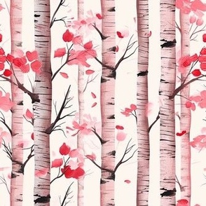 Small Birch Trees with Red and Pink Leaves