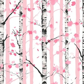 Medium Birch Tree Stripes in Black White and Pink