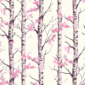 Large Birch Trees with Pink Leaves