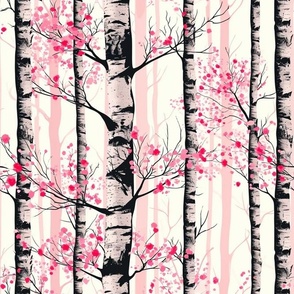 Medium Birch Trees and Sweet Pink Leaves