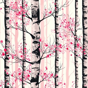 Large Birch Trees and Sweet Pink Leaves