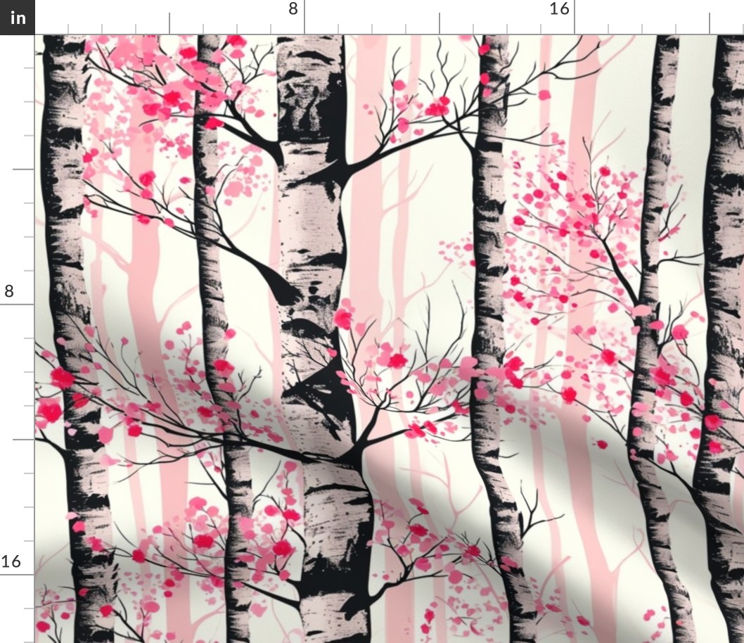 Large Birch Trees and Sweet Pink Leaves