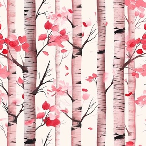 Medium Birch Trees with Red and Pink Leaves