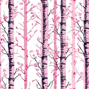 Large Birch Trees in Pink