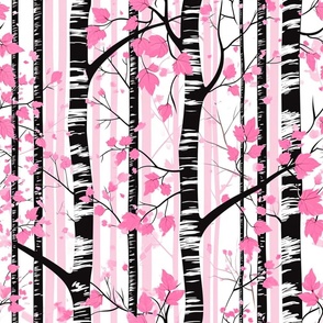 Large Birch Trees and Pink Stripes