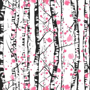 Large Birch Trees Pink Leaves