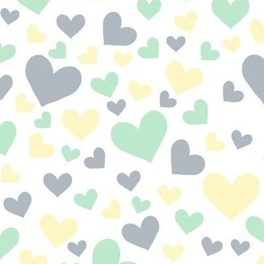 Light Yellow, Mint Green, Grey and White Hearts Coordinate - Medium