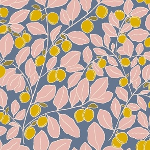 Lemons in yellow and pink leaves - Botanical summer