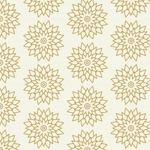 Abstract Water Lilly Bone White and Ochre Yellow with Linen Texture