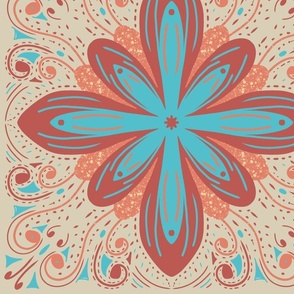 Coral and baby blue floral pattern