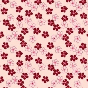 S Ditsy Blossoms Floral_Cream, Dark Red