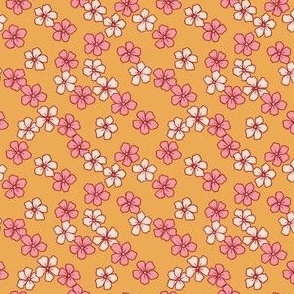 S Ditsy Blossoms Floral_Mustard Yellow, Pink