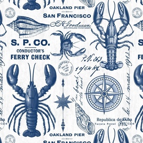 Maritime Treasures: Lobsters, Crabs, and Nautical Vibes Blue White
