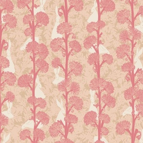 Whimsical Rabbit Botanicals: Modern Cottage Core Design with Thistles, Leaves, and Drawn Rabbits in Fuschia (Large)