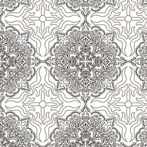 Boho style ornamental pattern, mandala patterns, white background. Seamless floral pattern-318.  