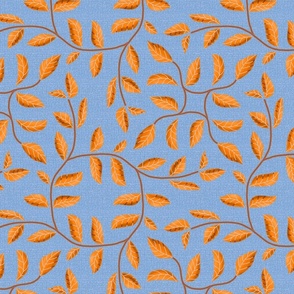 Vines Wreath in Circles and Diamonds In Orange on Textured Blue 