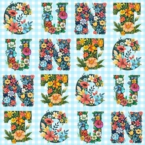 Smaller Scale Funny Flowery Cunt Lettering Blue Gingham