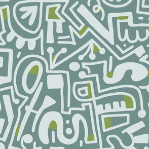 alien alphabet with pops of green wallpaper scale